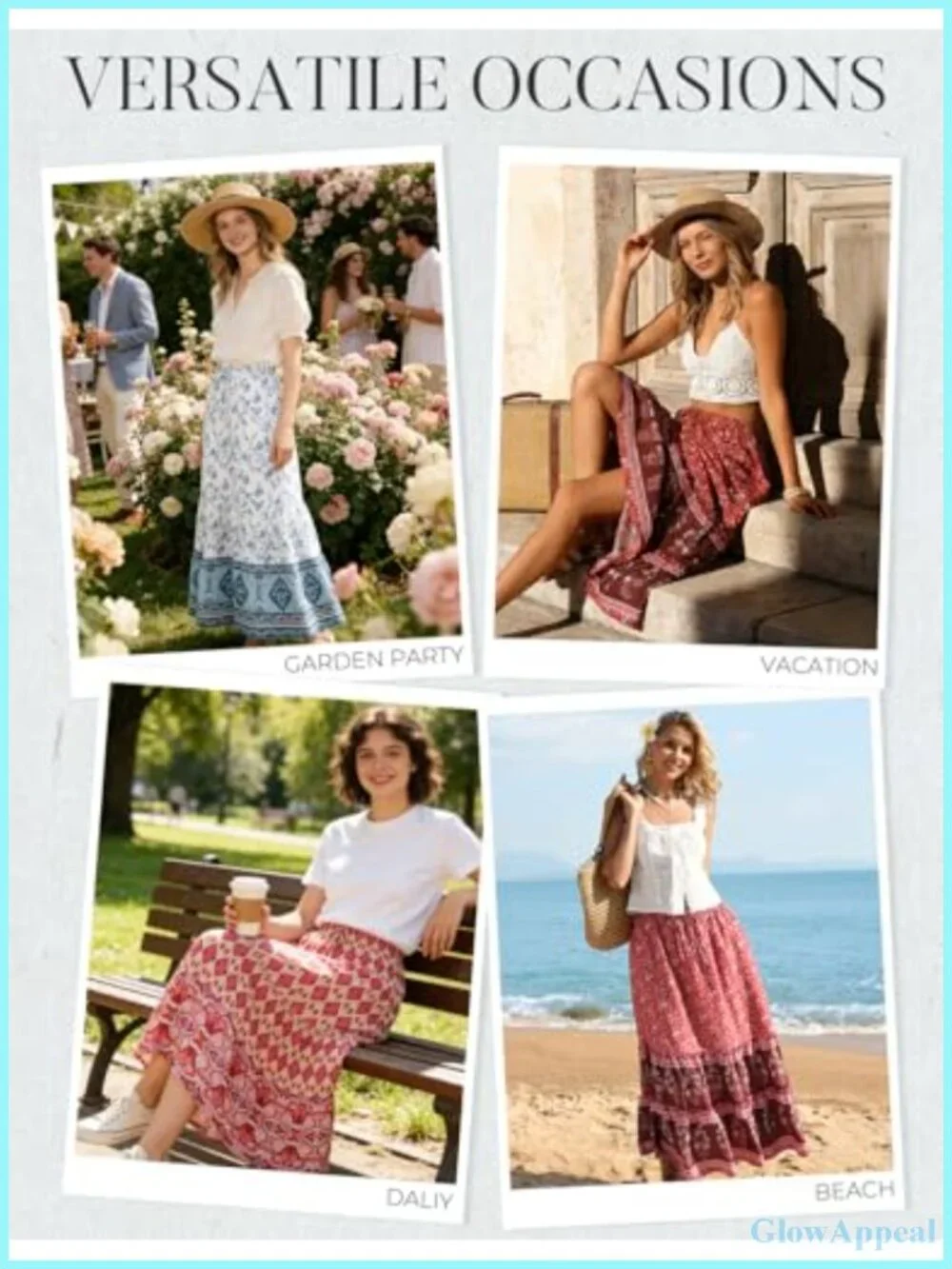 Floral Tiered Maxi Skirt with Pockets, A-Line High Rise, Summer Beach Vacation